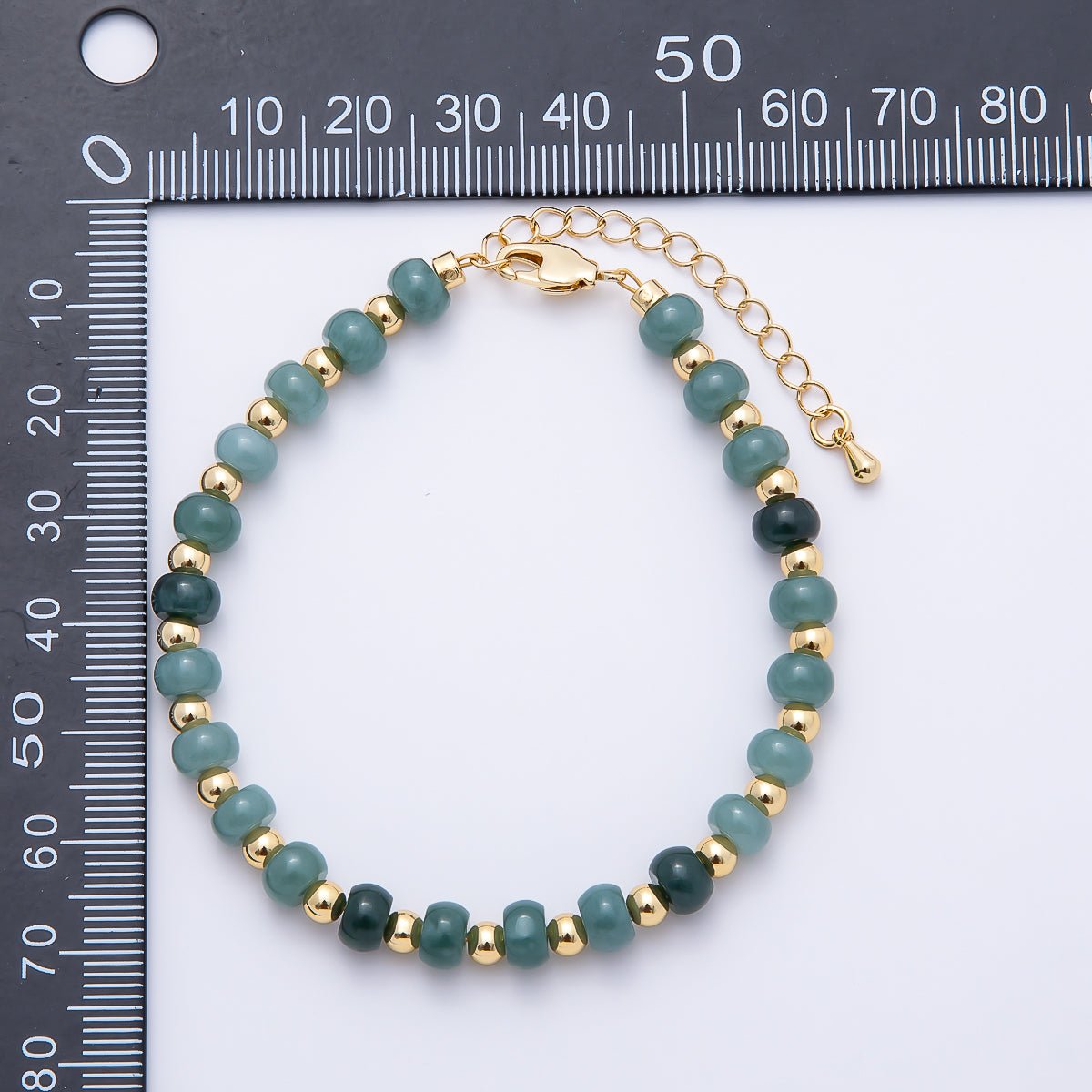 16K Gold Filled 6mm Green Aventurine Rondelle Gemstone Chain 7 Inch Bracelet w. Extender | WA-00217