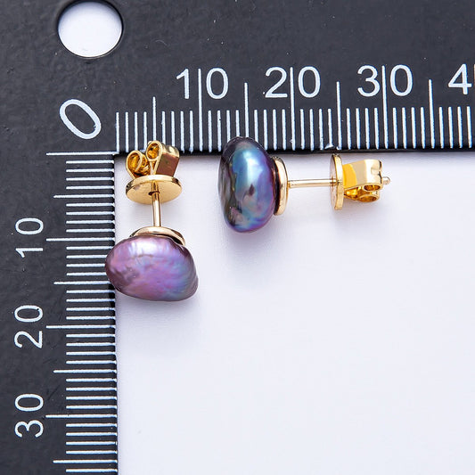 18K Gold Filled 18mm Purple Baroque Freshwater Pearl Studs | Earrings-00200