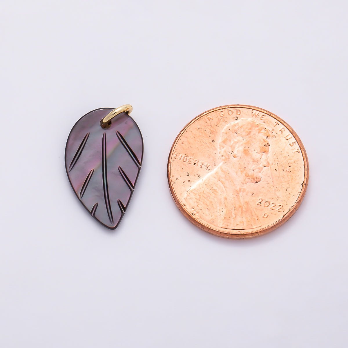24K Gold Filled 14mm Abalone Gemstone Leaf Nature Mini Charm | AF567
