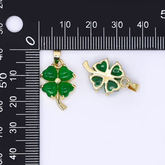 24K Gold Filled 20mm Natural Gemstone Jade Four-Leaf Lucky Clover Charm Pendant | AA-1594