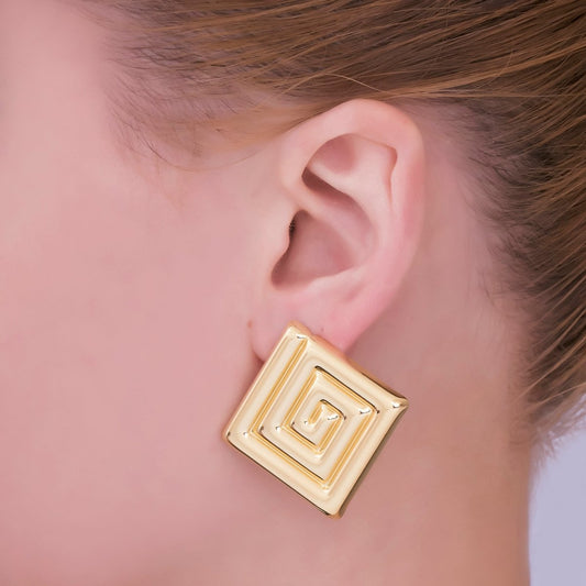 24K Gold Filled 30mm Maze Rhombus Statement Studs Earrings in Gold & Silver | AJ085 AJ086