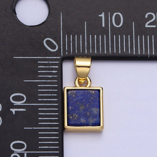 24K Gold Filled Lapis Lazuli Natural Gemstone Rectangular Pendant | AA179