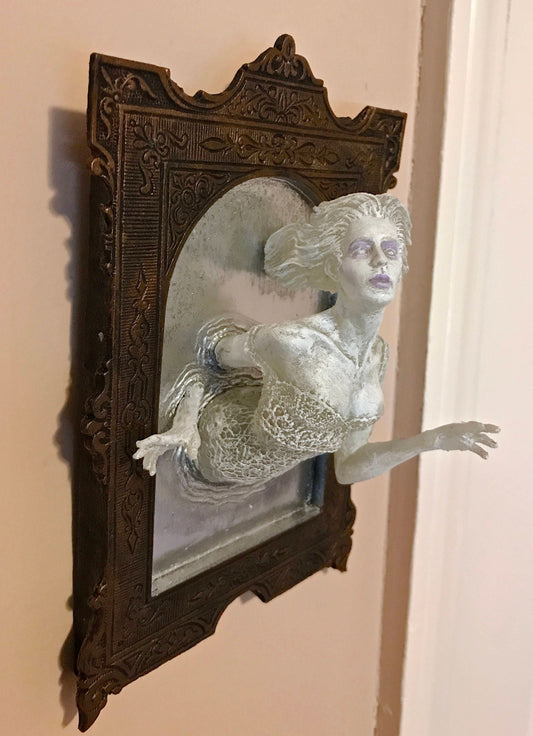 Ghost in the Mirror Wall Plaque, Resin, White Finish | Victorian Gothic Haunted Wall Art | Gift for Halloween and Spooky Home Decor