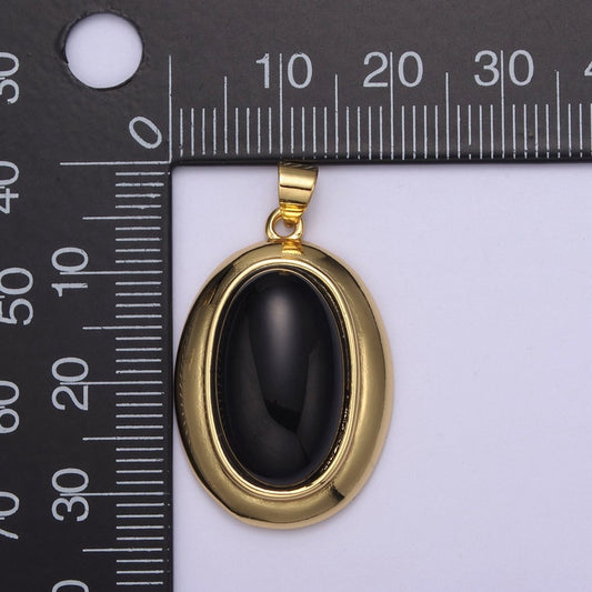 Black Onyx Oval Charm Natural Gemstone Beads For Necklace Pendant H-619