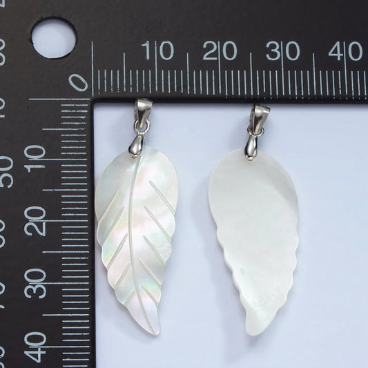 S925 Sterling Silver Shell Pearl Feather Leaf Pendant | SL-465