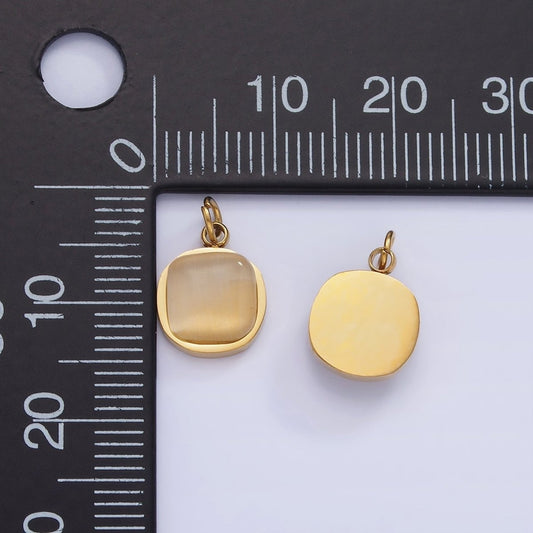 Stainless Steel Cat's Eye Square Gemstone Round Charm | P976