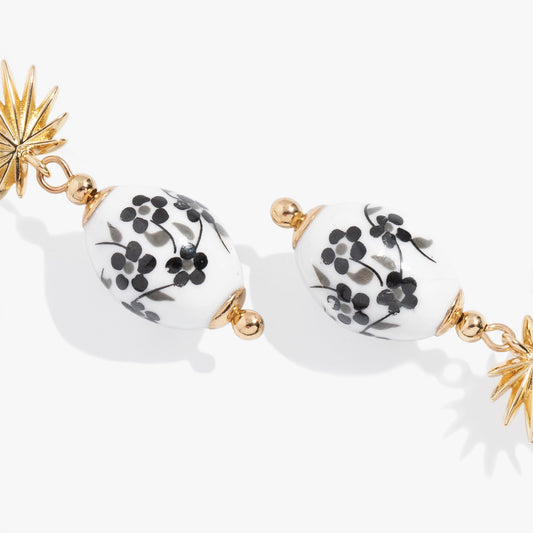 Toile and Palm Drop Earrings
