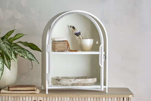 Arched White Metal Wall Display Cabinet