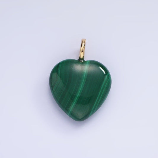14K Gold Filled 20mm Malachite Heart Gemstone Pendant | E352