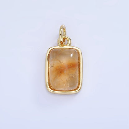 14K Gold Filled Citrine Gemstone Rectangle Bezel Charm | W583