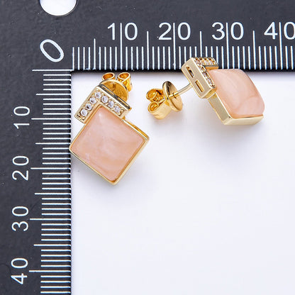 16K Gold Filled Turquoise, Pink Quartz, Lapis Lazuli Gemstone Micro Paved CZ Rhombus Studs | Earrings-00201 ~ Earrings-00203