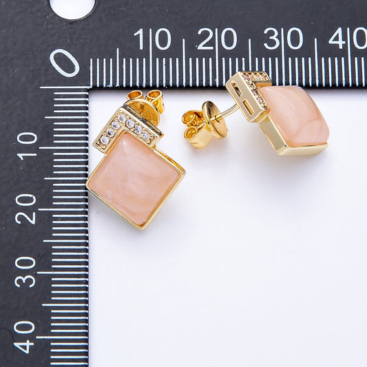16K Gold Filled Turquoise, Pink Quartz, Lapis Lazuli Gemstone Micro Paved CZ Rhombus Studs | Earrings-00201 ~ Earrings-00203