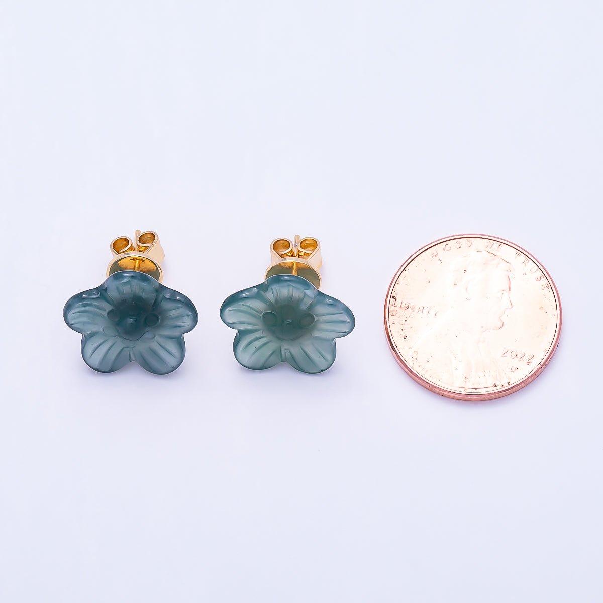18K Gold Filled 14mm Green Aventurine Gemstone Flower Stud Earrings | Earrings-00704