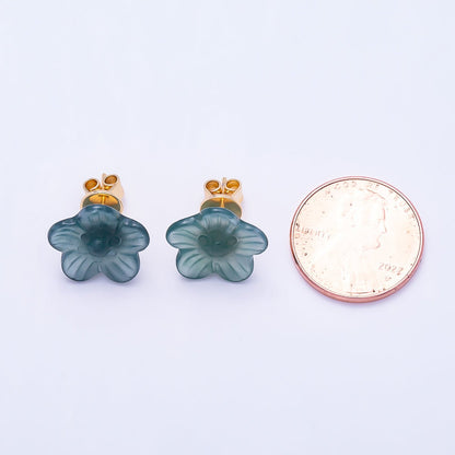 18K Gold Filled 14mm Green Aventurine Gemstone Flower Stud Earrings | Earrings-00704