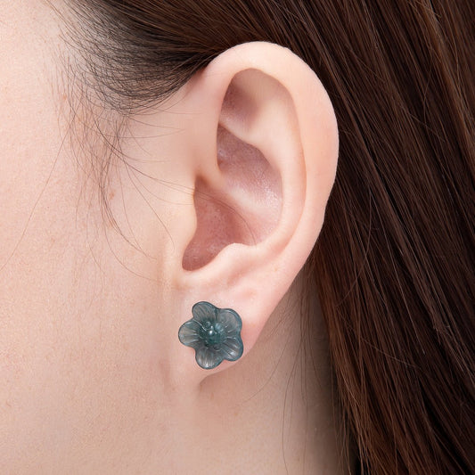 18K Gold Filled 14mm Green Aventurine Gemstone Flower Stud Earrings | Earrings-00704