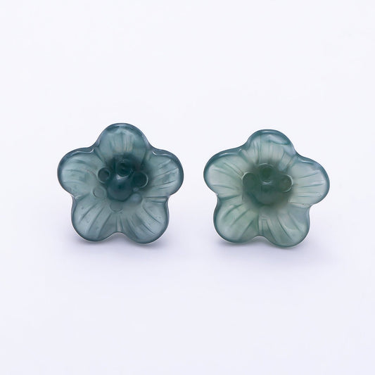 18K Gold Filled 14mm Green Aventurine Gemstone Flower Stud Earrings | Earrings-00704