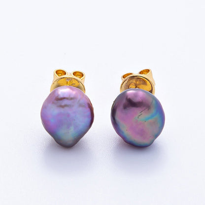 18K Gold Filled 18mm Purple Baroque Freshwater Pearl Studs | Earrings-00200
