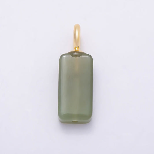 18K Gold Filled 27mm Green Peridot Gemstone Rectangle Drop Pendant | Charms-01320