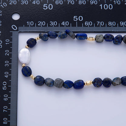 18K Gold Filled Freshwater Pearl Lapis Lazuli Gemstone 15.8 Inch Necklace | WA-3177