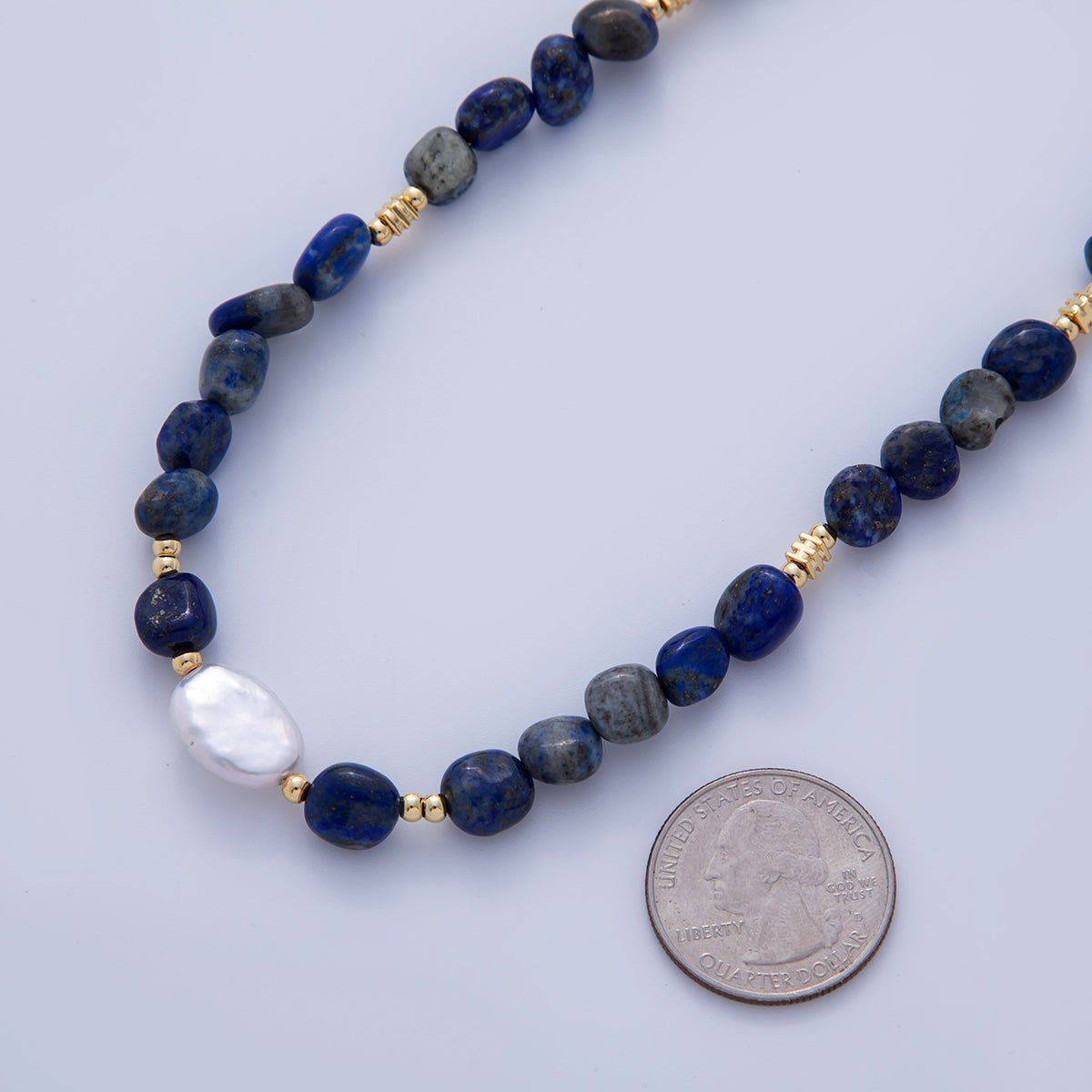 18K Gold Filled Freshwater Pearl Lapis Lazuli Gemstone 15.8 Inch Necklace | WA-3177
