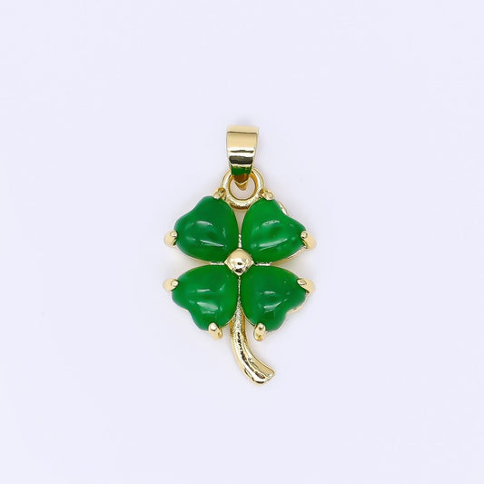 24K Gold Filled 20mm Natural Gemstone Jade Four-Leaf Lucky Clover Charm Pendant | AA-1594