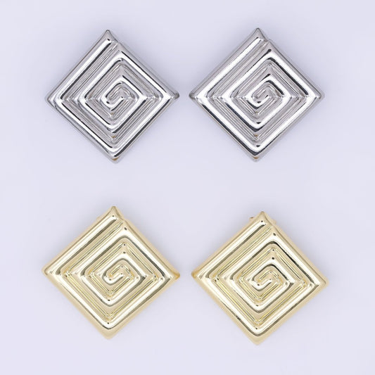 24K Gold Filled 30mm Maze Rhombus Statement Studs Earrings in Gold & Silver | AJ085 AJ086