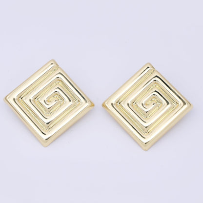 24K Gold Filled 30mm Maze Rhombus Statement Studs Earrings in Gold & Silver | AJ085 AJ086