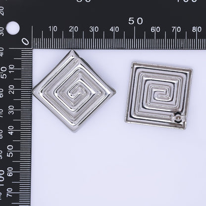 24K Gold Filled 30mm Maze Rhombus Statement Studs Earrings in Gold & Silver | AJ085 AJ086