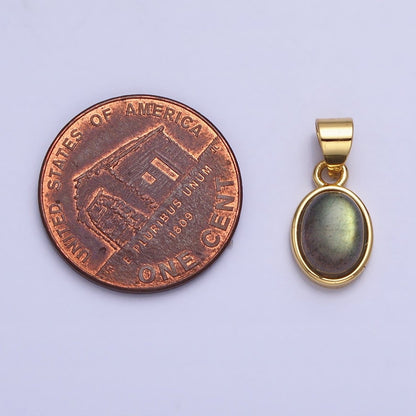 24K Gold Filled Labradorite: Spectrolite Natural Gemstone Oval Pendant | AA182