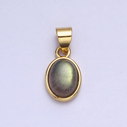 24K Gold Filled Labradorite: Spectrolite Natural Gemstone Oval Pendant | AA182