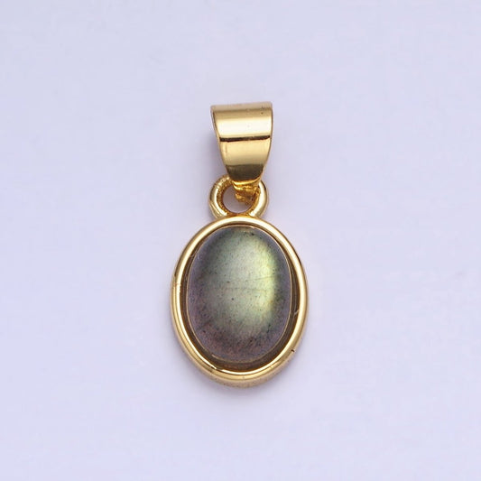 24K Gold Filled Labradorite: Spectrolite Natural Gemstone Oval Pendant | AA182