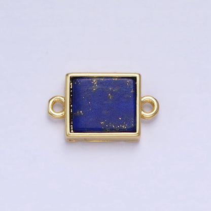 24K Gold Filled Lapis Lazuli Natural Gemstone Flat Rectangular Connector | Y-792