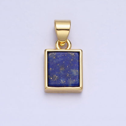 24K Gold Filled Lapis Lazuli Natural Gemstone Rectangular Pendant | AA179