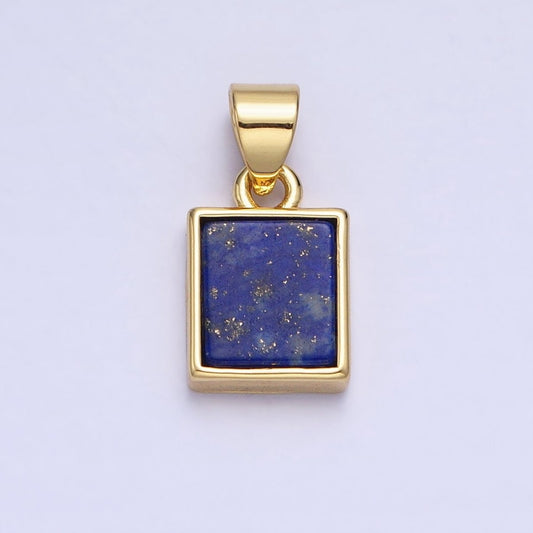 24K Gold Filled Lapis Lazuli Natural Gemstone Rectangular Pendant | AA179
