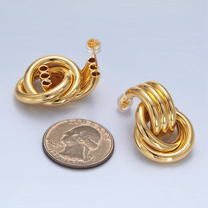 24K Gold Filled Multiple Circular Band Door Knocker Drop Stud Earrings in Gold, Silver & Mixed Metal | AD694 - AD696