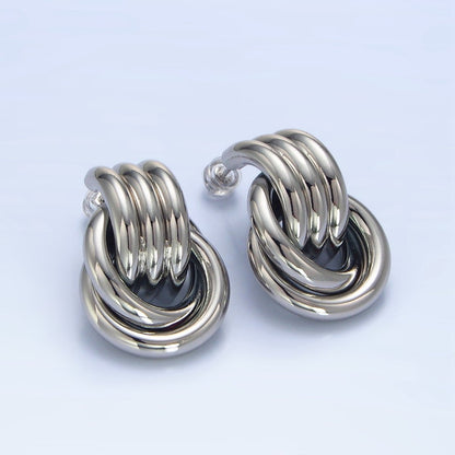 24K Gold Filled Multiple Circular Band Door Knocker Drop Stud Earrings in Gold, Silver & Mixed Metal | AD694 - AD696