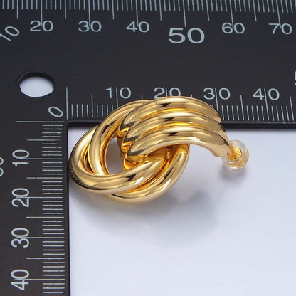 24K Gold Filled Multiple Circular Band Door Knocker Drop Stud Earrings in Gold, Silver & Mixed Metal | AD694 - AD696