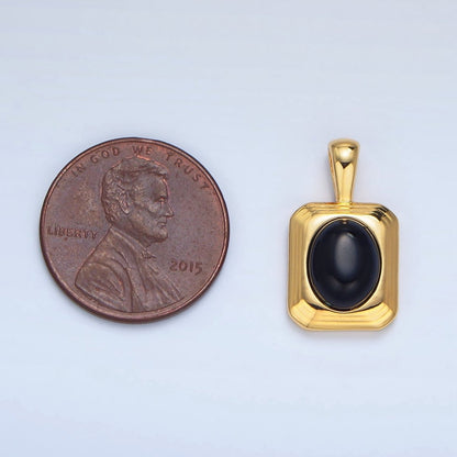 24K Gold Filled Onyx Gemstone Cabochon Rectangle Pendant in Gold & Silver | AA979