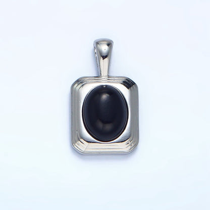 24K Gold Filled Onyx Gemstone Cabochon Rectangle Pendant in Gold & Silver | AA979