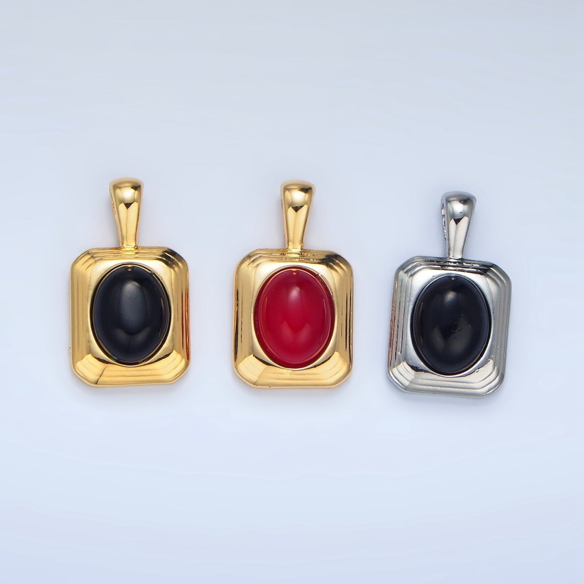 24K Gold Filled Onyx Gemstone Cabochon Rectangle Pendant in Gold & Silver | AA979