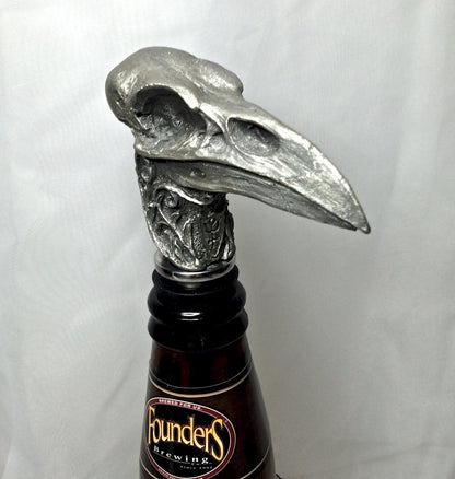 Raven Skull Winestopper, Hand Sculpted Resin | Gothic Art Barware | Raven Crow Skull Bottle Stopper, Gothic Wine Gift and Home Decor