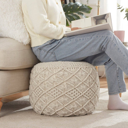 Cotton Macrame Braid Pouf Ottoman