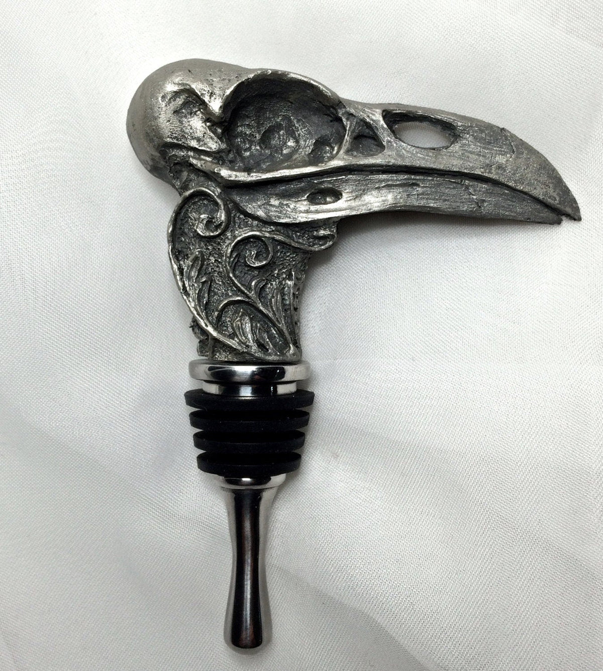 Raven Skull Winestopper, Hand Sculpted Resin | Gothic Art Barware | Raven Crow Skull Bottle Stopper, Gothic Wine Gift and Home Decor