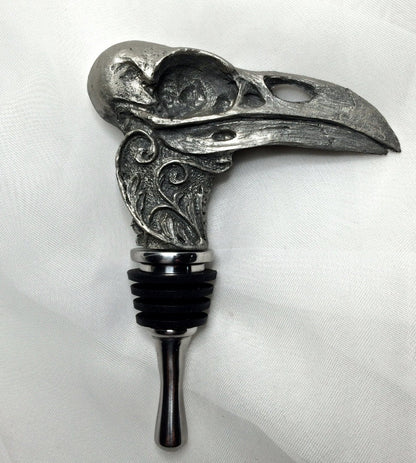 Raven Skull Winestopper, Hand Sculpted Resin | Gothic Art Barware | Raven Crow Skull Bottle Stopper, Gothic Wine Gift and Home Decor