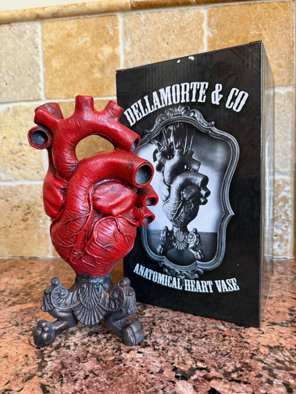 Anatomical Heart Vase, Red Finish | Unique Gothic Home Decor | Resin Sculpture Flower Vase, Medical Gift and Gothic Home Decor