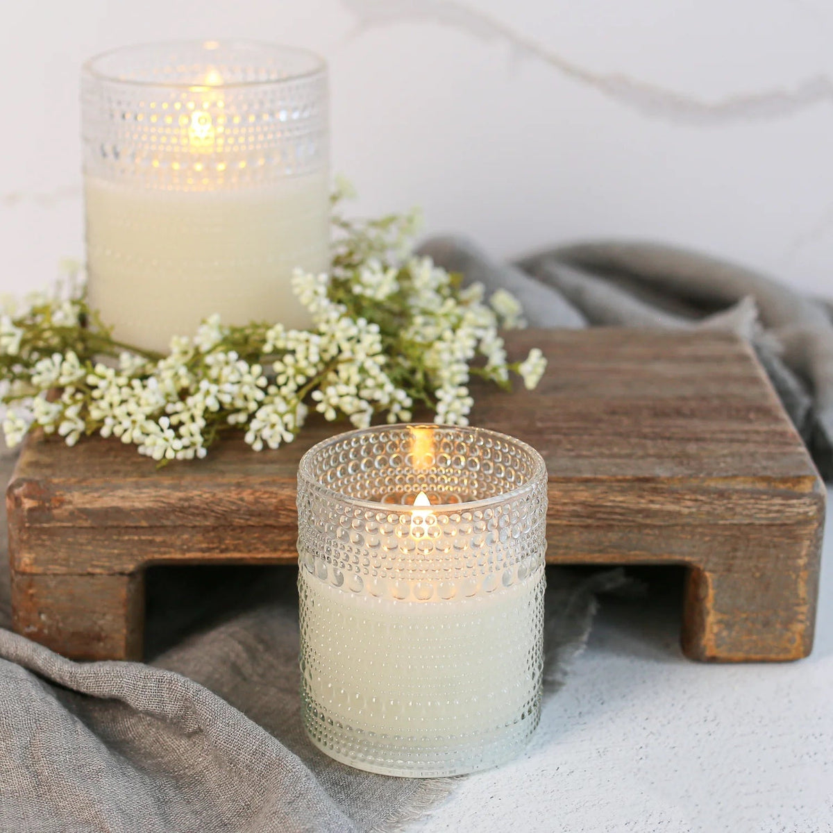 Clear Dotted Bubble Glass 3D Flame LED Candle | 2 Sizes
