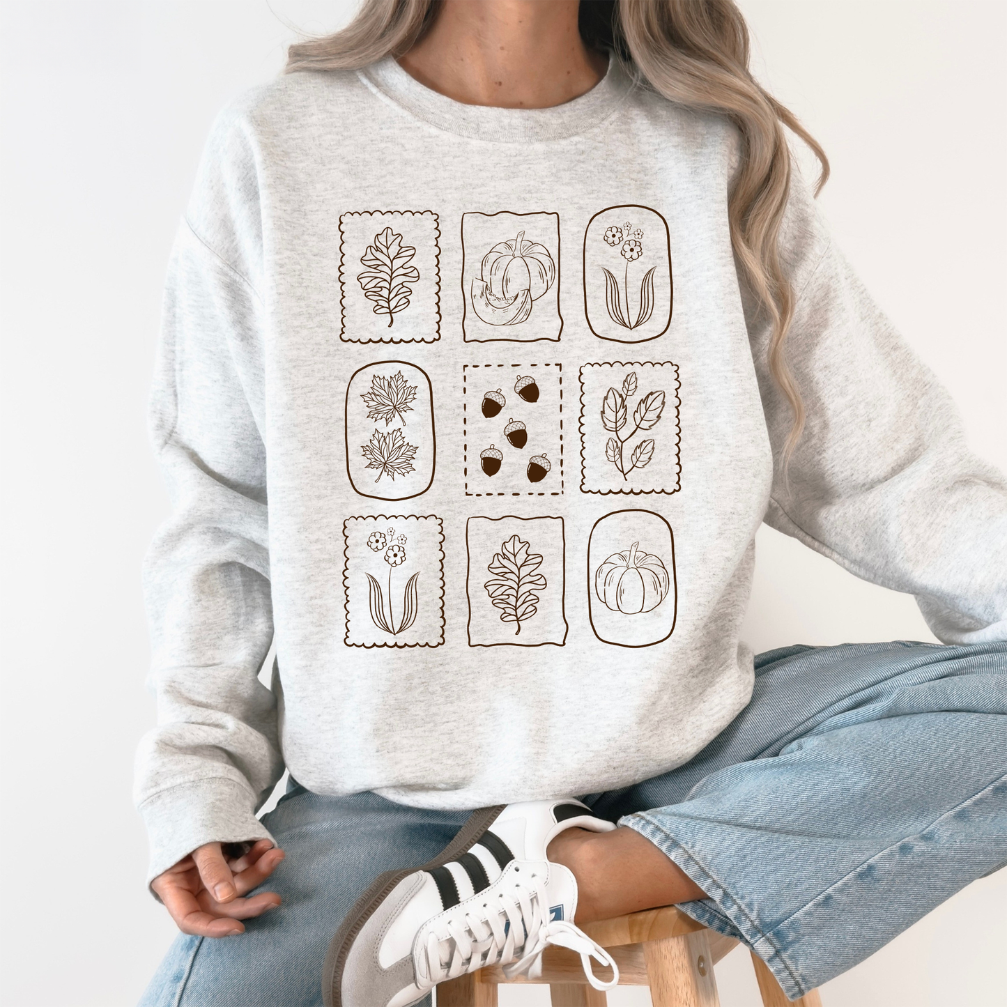 Autumn Flowers Minimalist Sunflowers And Pumpkins In Warm Tones Fall Floral Sweatshirt