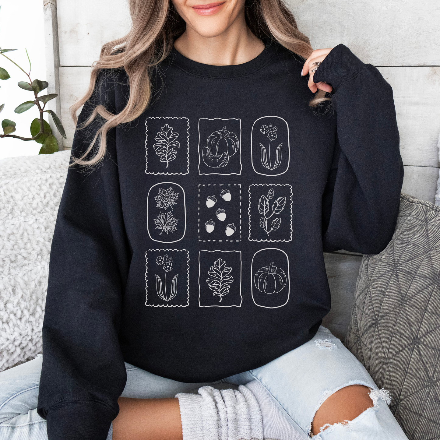 Autumn Flowers Minimalist Sunflowers And Pumpkins In Warm Tones Fall Floral Sweatshirt