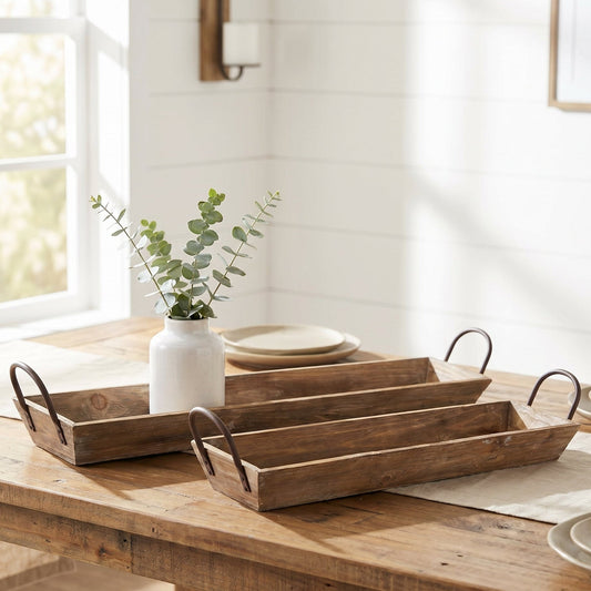 Set of 2 Barnwood Serving Trays with Handles