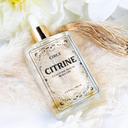 Citrine Gemstone Body Oil – Crystal-Infused Hydrating Oil for Abundance & Glow | 3.4 oz